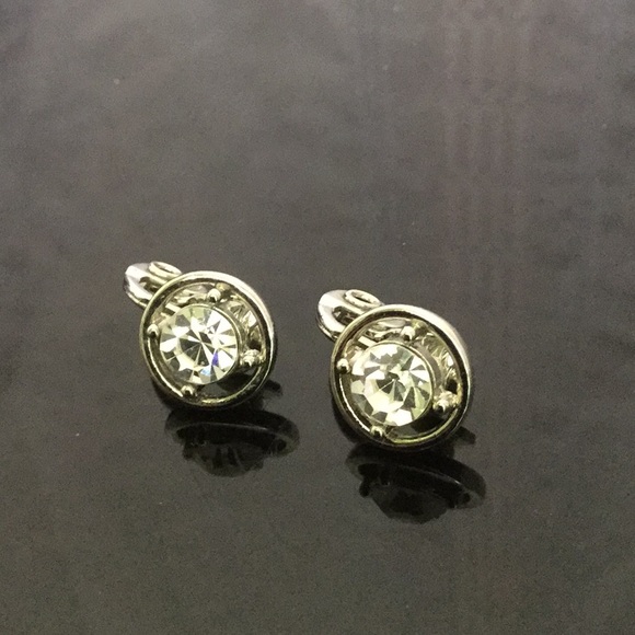 Monet Jewelry - VtgSilverMonet Clip-on Earrings W/Round 7mmCrystal